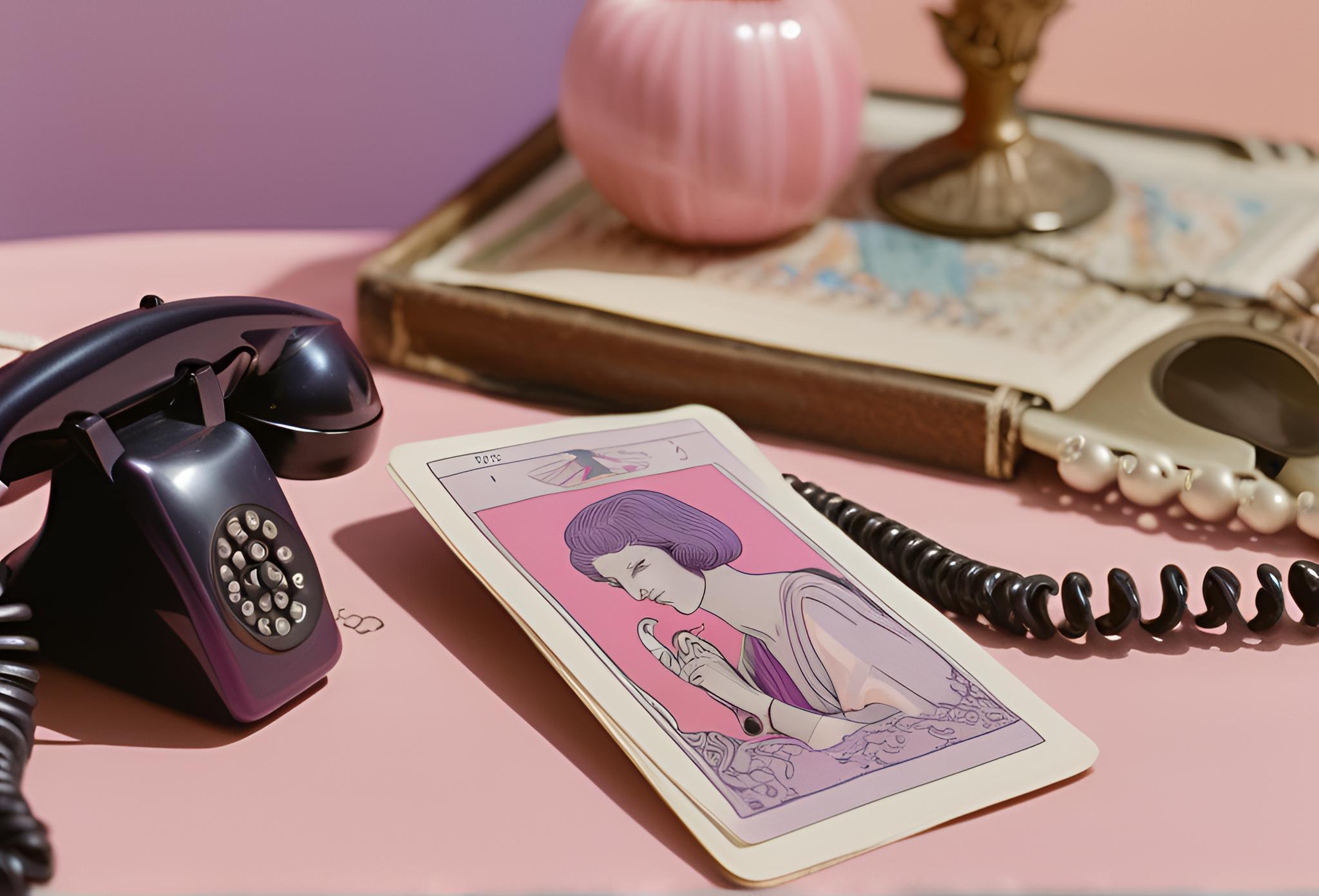 Anonyme Tarot Beratung Prepaid Telefon Hotline mit Rosa und Lila Akzenten
